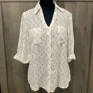 IZ Byer White With Black Shooting Arrows Button Up Blouse Top Women's Size XS